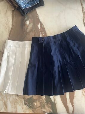 Navy and White Pleated Mini Skirts - teen Women
